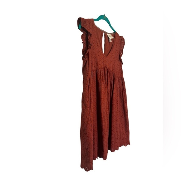 Knox Rose Burnt Orange Eyelet Flutter Sleeve V-Neck Dress Size XS - Picture 5 of 17